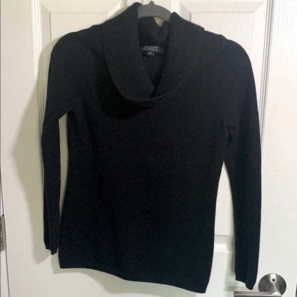 Ann Taylor cashmere turtleneck sweater black with ribbed collar size small - Picture 1 of 5